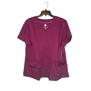 Healing‎ Hands Purple Label Jordan Triple Needle Mock-Wrap Scrub Top 2X Wine